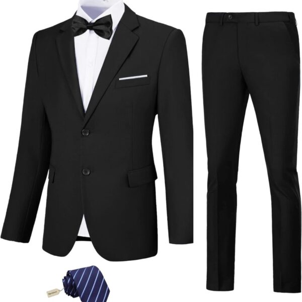 Men's Suit Slim Fit, 2 Piece Black Suits for Men, Solid Jacket Pants with Tie, Prom Wedding Homecoming Tuxedo Set S at Amazon Men’s Clothing store