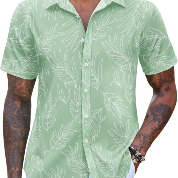 COOFANDY Mens Summer Shirts Floral Hawaiian Shirts Short Sleeve Casual Beach Wear Clothing Light Green  Clothing, Shoes & Jewelry